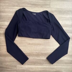 OFFLINE By Aerie Womens Small Real Me XTRA Square Neck Navy Long Sleeve Bra Top
